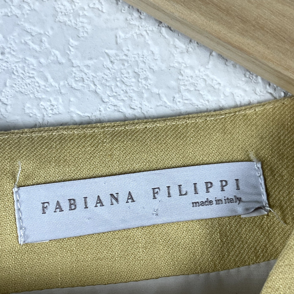 Fabiana Filippi Linen Blend Dress Womens XS Yellow Midi Sleeveless V-Neck Italy - Picture 5 of 15
